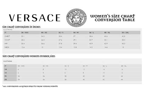 versace bra size chart